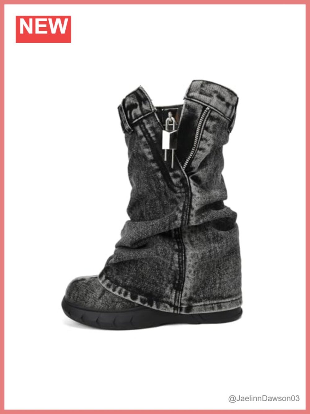 Denim Mid Calf Chunky Platform Boots with Zipper for Women